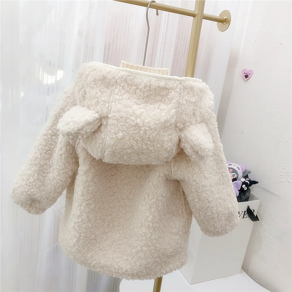 Girls Hooded Lamb Fur Coat Love Coat Autumn and Winter New Children Plush Thicken Stylish Baby Coat for Girls