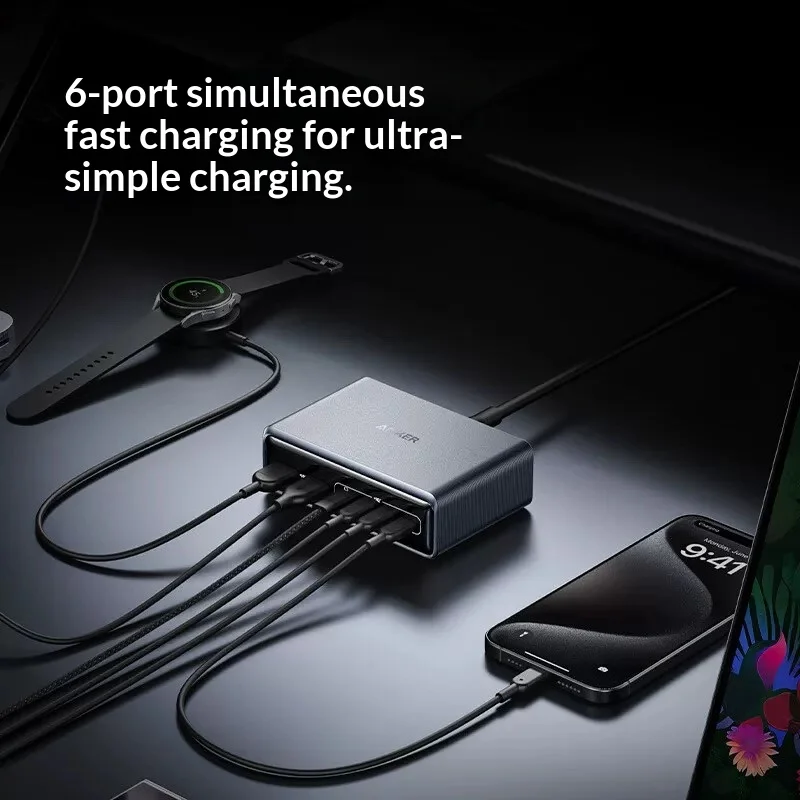 

Anker Prime High‑Power 6‑in‑1 Desktop Charger GaN power strip with 4C2A ports and USB interface Multi-device compatibility