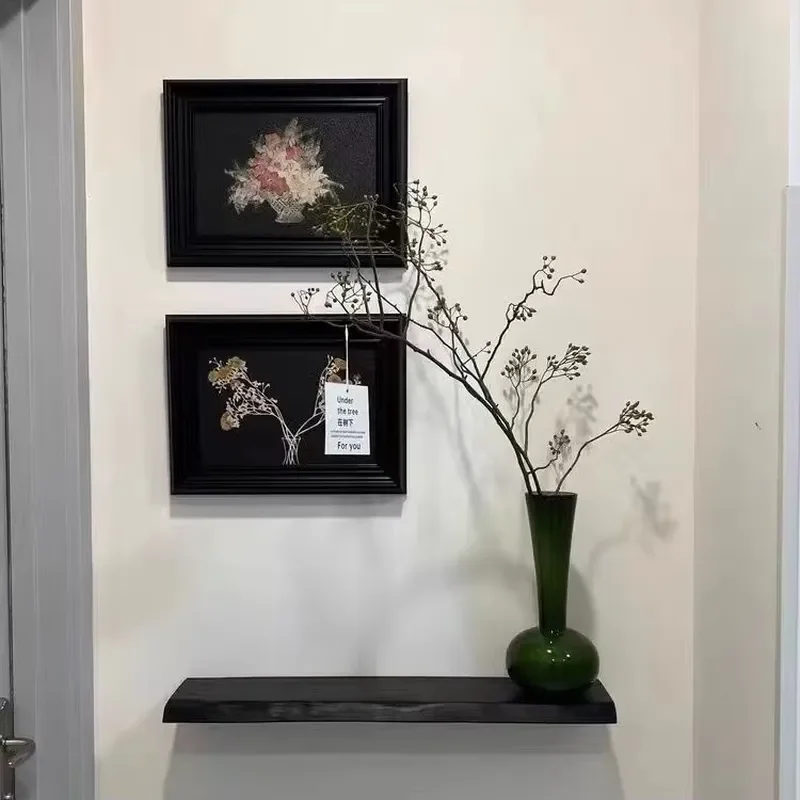 Black Solid Wood Metal Floating Shelf Single Line Wall Mounted TV Background Decorative Storage Rack Minimalist Home