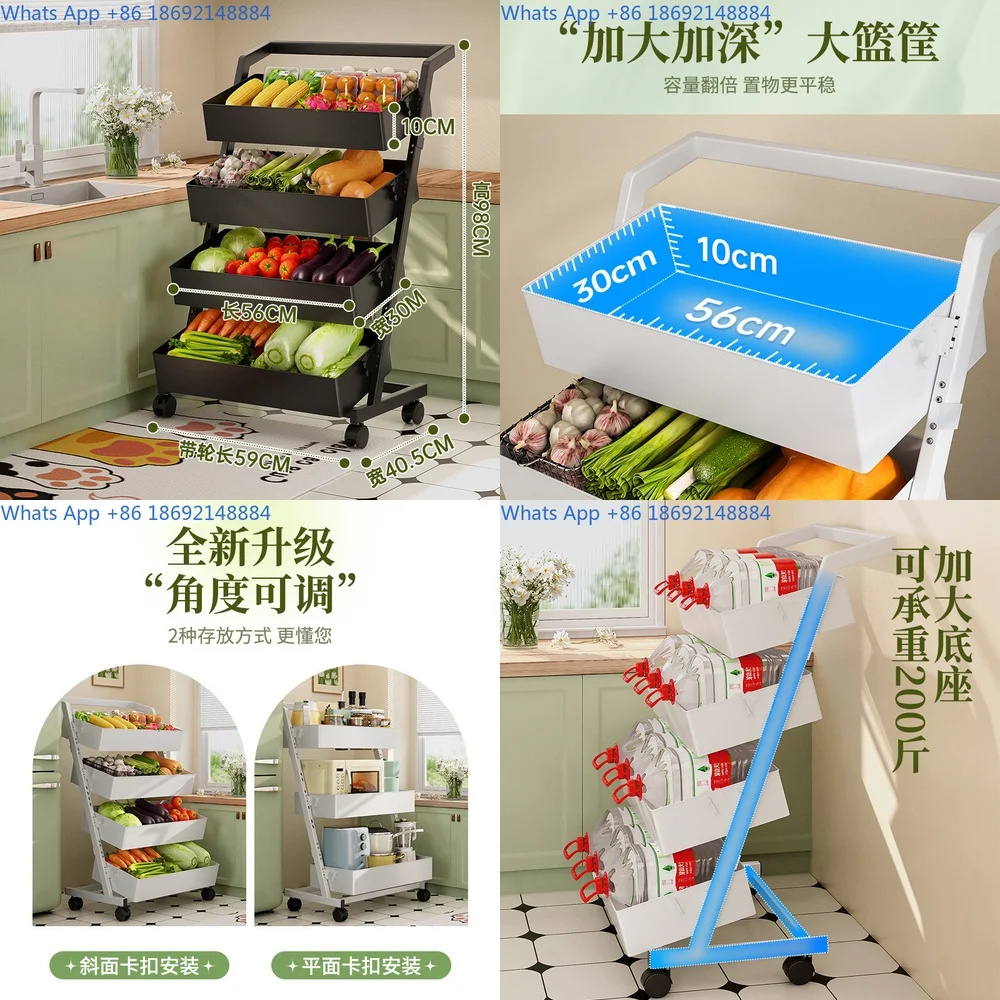 

Black Four Tier Mobile Fruit and Vegetable Cart Storage Rack
