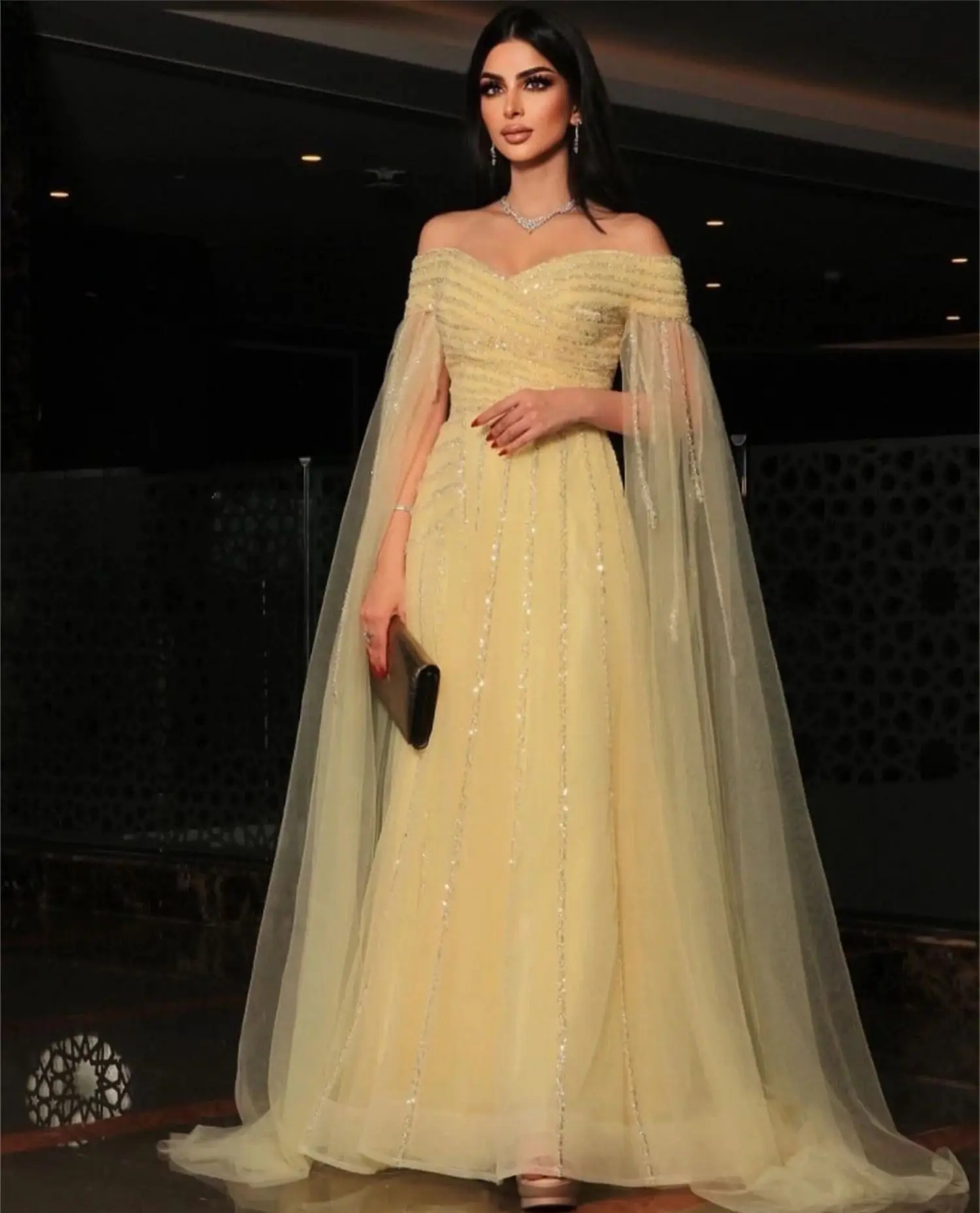 Aileen Arab Wedding Dress Party Evening Elegant Luxury Celebrity Grace Yellow Luxurious Eid Al-fitr Quinceanera Dresses for Prom