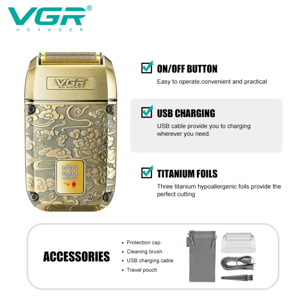 VGR Razor Professional Shaver Rechargeable Beard Trimmer Metal Shaver Electric Razor Reciprocating Shaving Machine for Men V-336