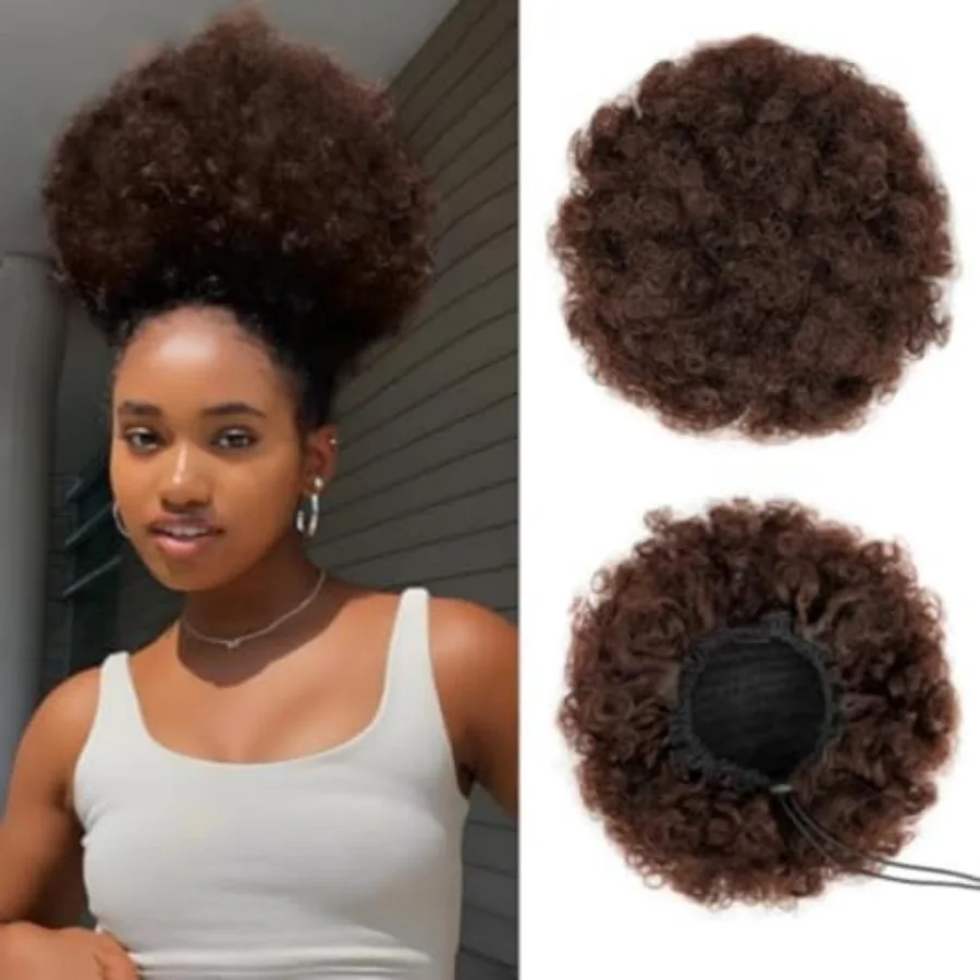 

Afro Puff Drawstring Ponytail for Black Women, Short Kinky Curly Synthetic Hair, Black, Lightweight Adjustable Fit