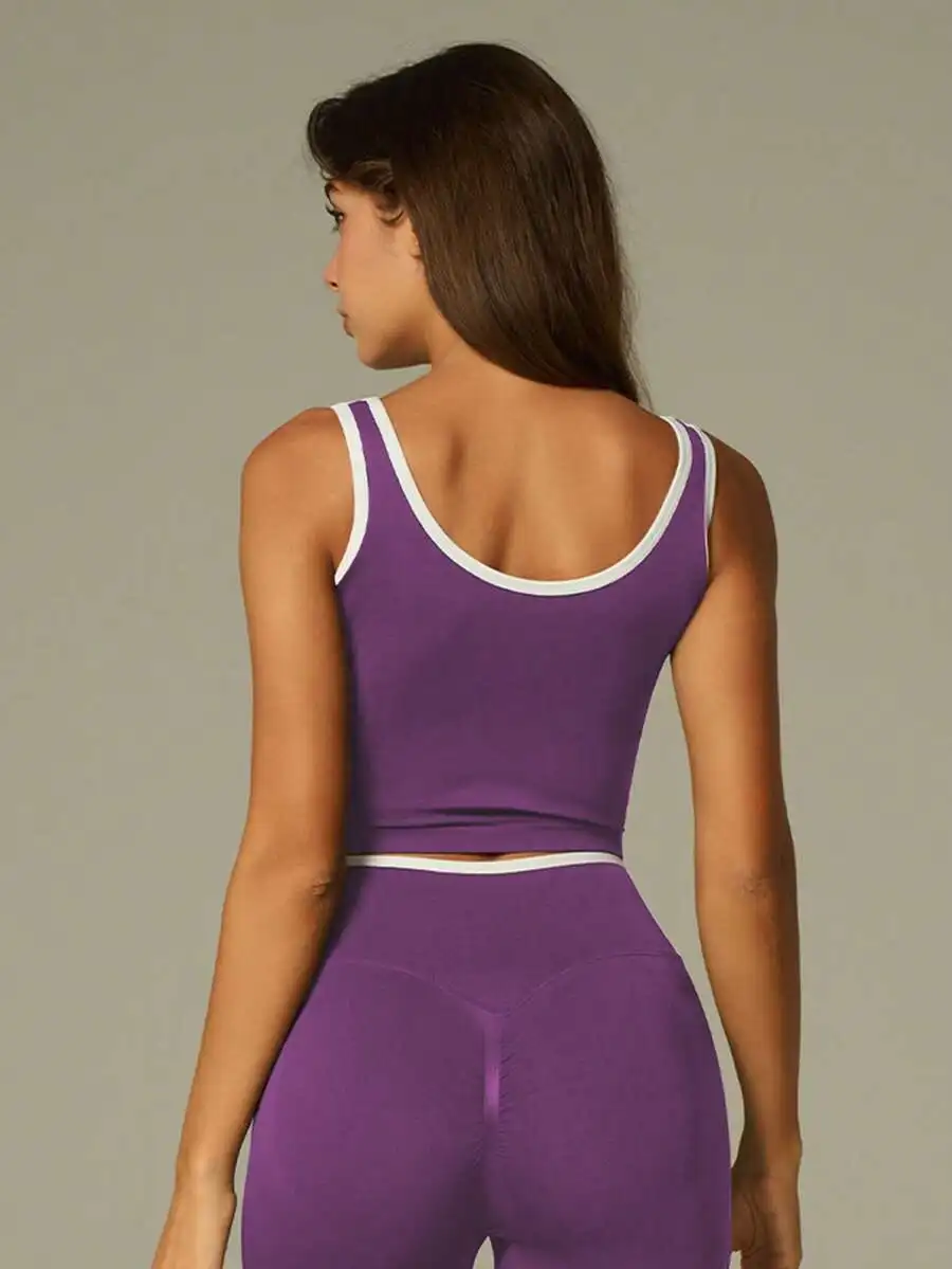 

Womens Purple Seamless Activewear Set Sleeveless Top And Leggings