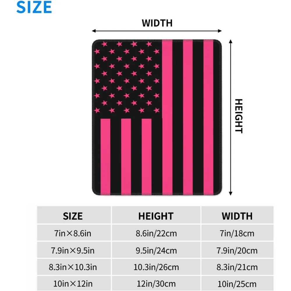 American Flag-Themed Black Pink Mouse Pad with Stitched Edges, Anti-Slip Desk Mat for Gaming and Office Use, 7.9 x 9 Inches