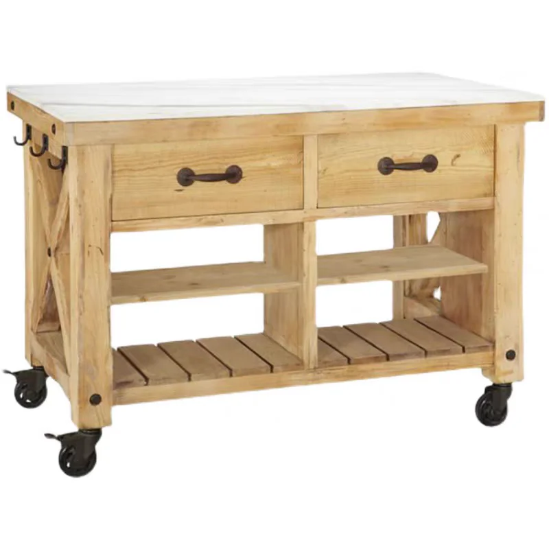 

Movable Nakajima Taiwan American Kitchen Cooking Table Solid Wood Open Storage Marble