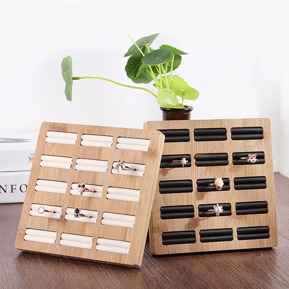 

Wood 15 Slots Ring Storage Holder Sturdy Construction Square Shape Burr Free Decorative Ring Display Showcase Organizer