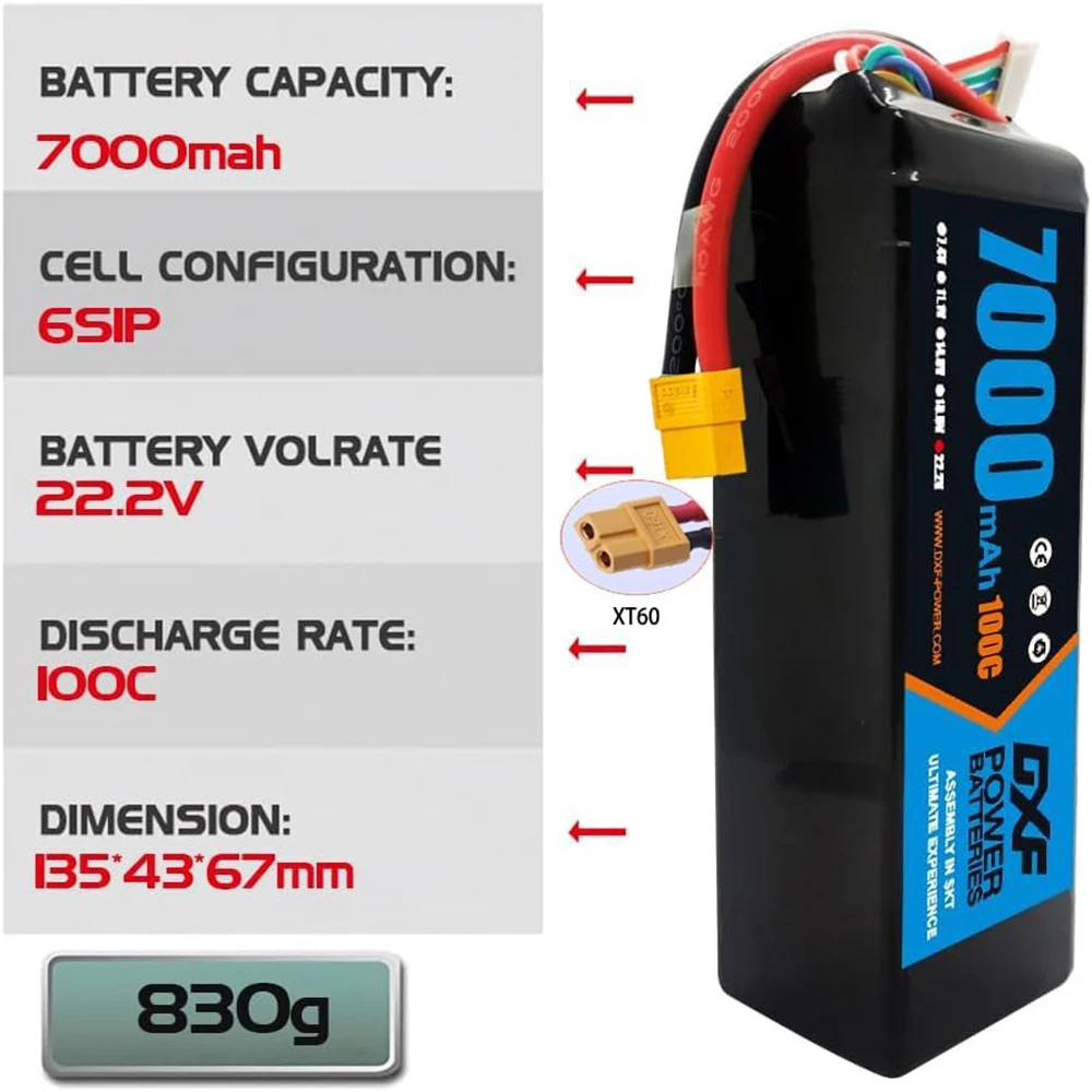 DXF Graphene Battery 6S Lipo 22.2V 7500mAh 7000mAh 6500mAh 5200mAh XT90 XT60 EC5 T for FPV Drone Airplanes Quadcopter Helicopter