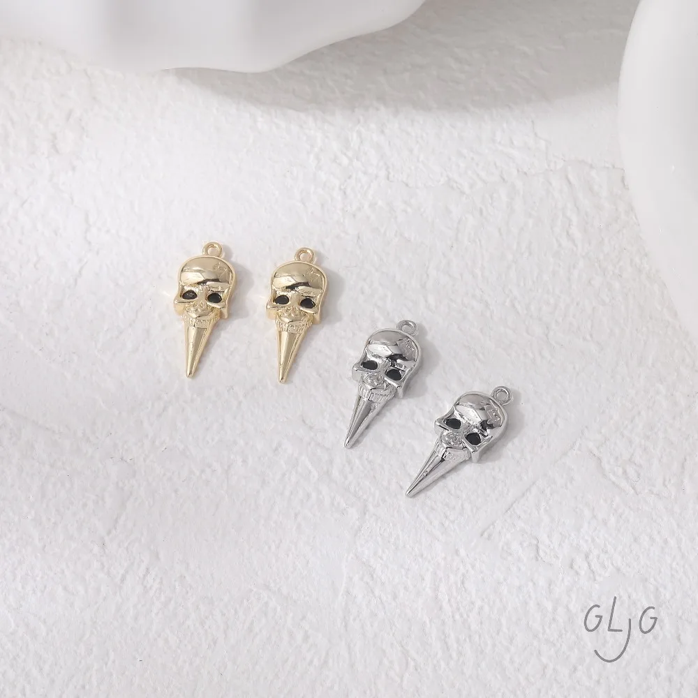 4PCS Dainty Skull Design Charms for Jewelry Findings Making Eardrop Supplies DIY Brass 14k Gold Plated Accessories 20*8mm