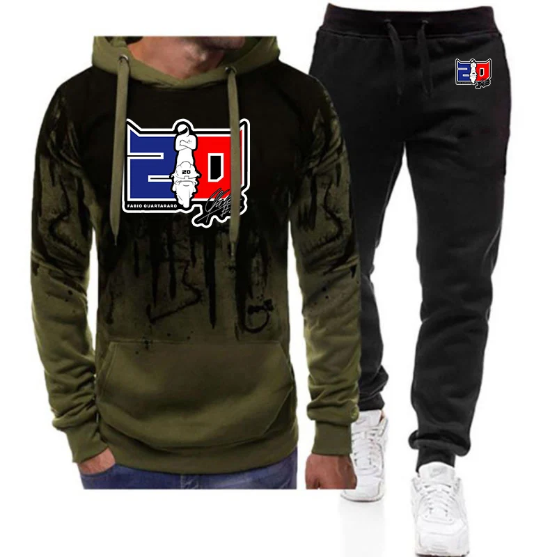 2026 Frühling und Herbst Herren Fabio Quartararo 20 Motorrad-Renn-Logo-Print Sweatshirt Farbverlauf Hoodies Hosenanzüge