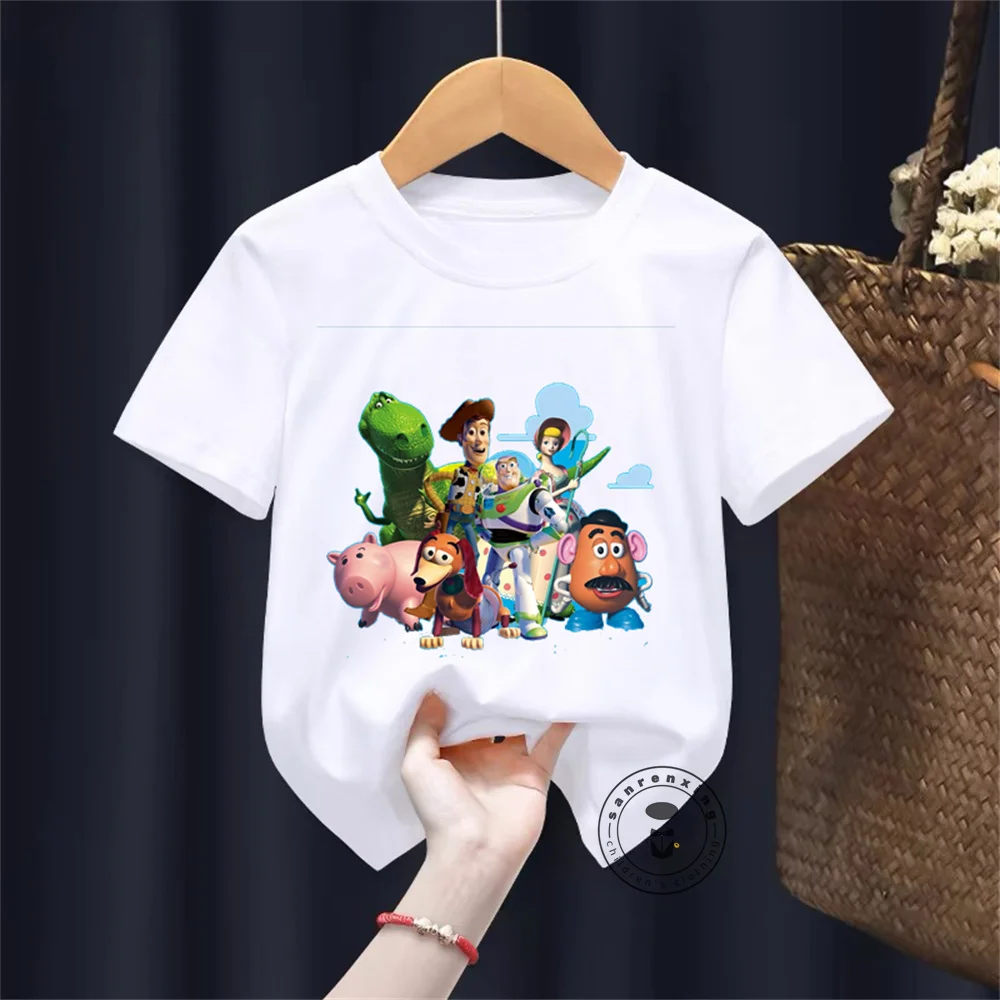 Disney Summer T-Shirts Toy Story printing Kids Hip-Hop Attire Lightweight Breathable Joyful Images Stylish Look Everyday Comfort