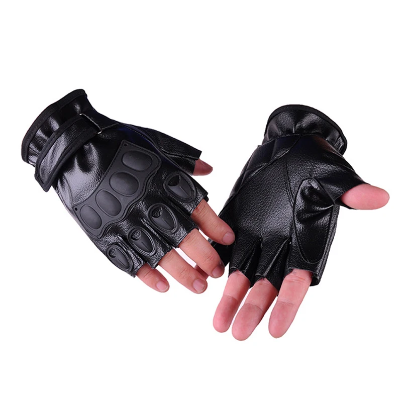 Men Women Half Finger PU Leather Outdoor Sport Cycling Glove Gym Fitness Fight Hard Shell Black Mitten G131