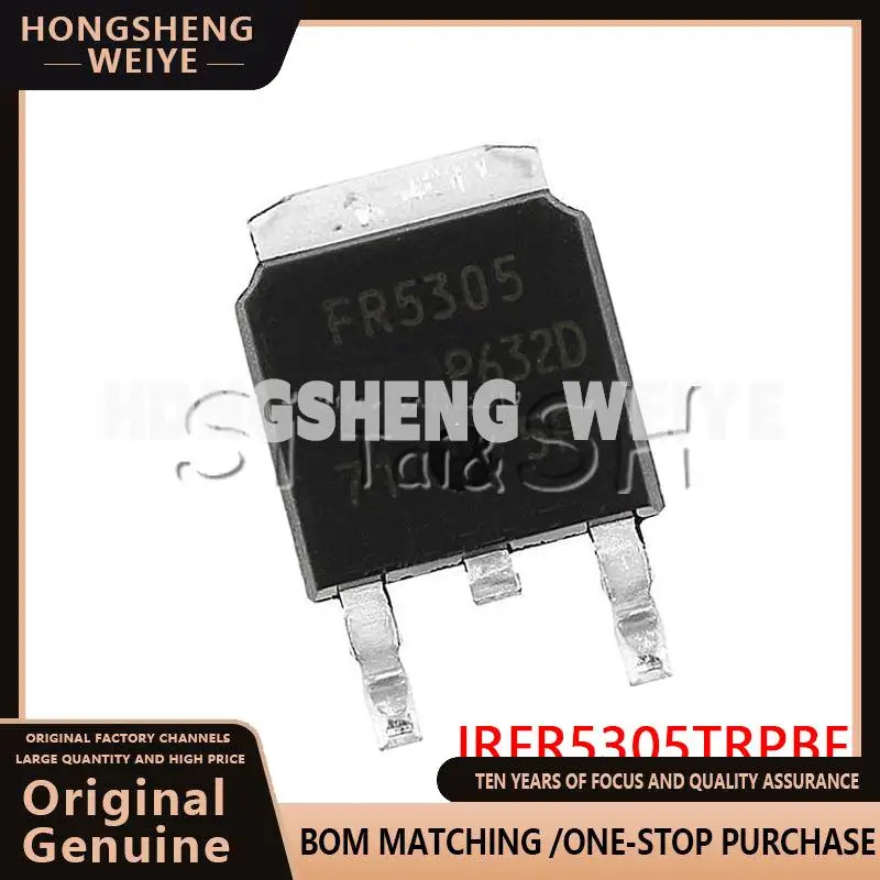 100%new 10pcs IRFR5305TRPBF IRFR5305 TO-252 FR5305 MOSFET 1 P-CH -55V HEXFET 65mOhms 42nC new original