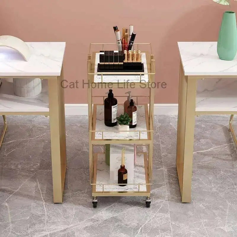 

Loading Trolley Salon Furniture for Beauty Salon Tray Wheels Station Hairdresser the Stainless Steel Gold Hair Storage Cart Bar