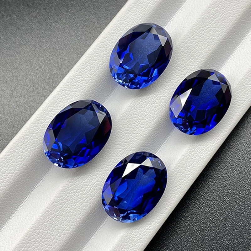Boxed Loose Blue Sapphire Large Size Oval Faceted Cut Test Sapphire VVS Loose Gemstone Rings DIY Making Jewelry