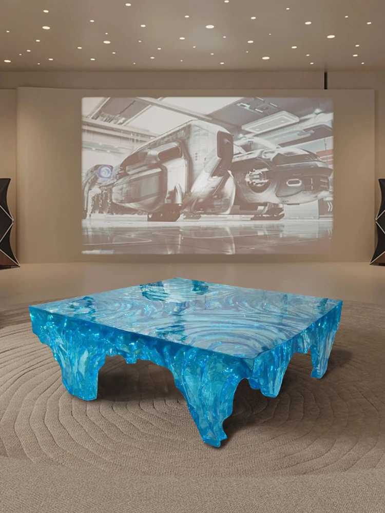 Italian tea table resin ripple tea table home villa sales office art tea table designer square table transparent