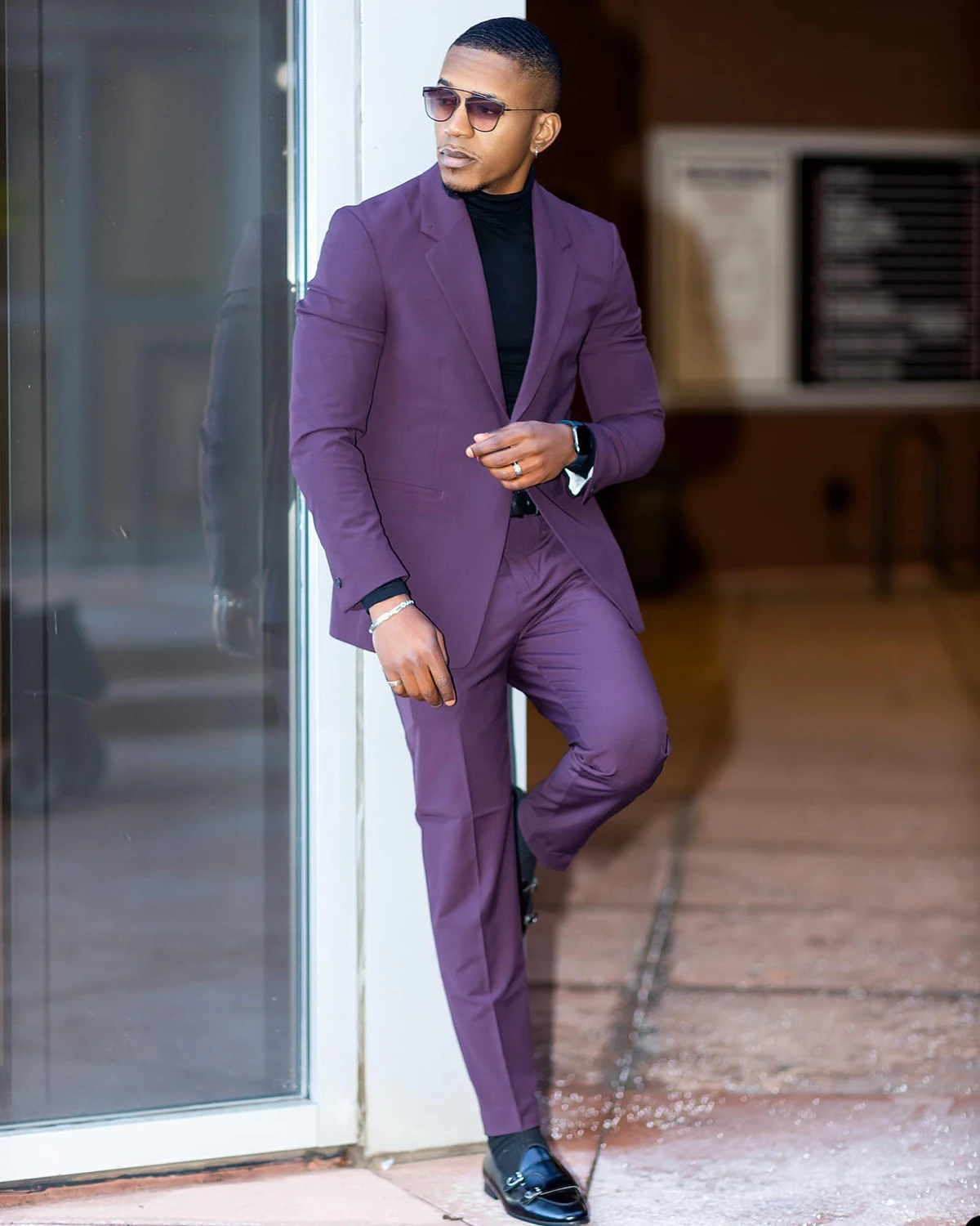 Purple Men's Suits Tailored 2 Pieces Blazer Pants Peaked Lapel One Button Pure Slim Fit New Wedding Groom Custom Made Plus Size