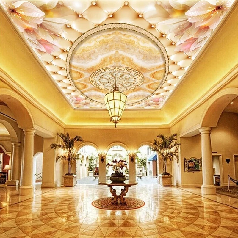 Custom Photo Mural 3D European Flowers Marble Ceiling Hotel Luxury Decor Wallpaper Living room TV background bedroom restaurant
