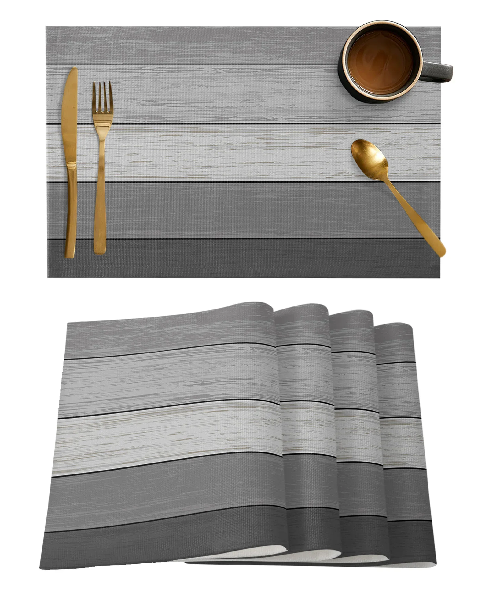 Vintage Farm Barn Grey Gradient Placemat for Dining Table Tableware Mats Kitchen Dish Mat Pad 4/6pcs Table Mat Home Decoration