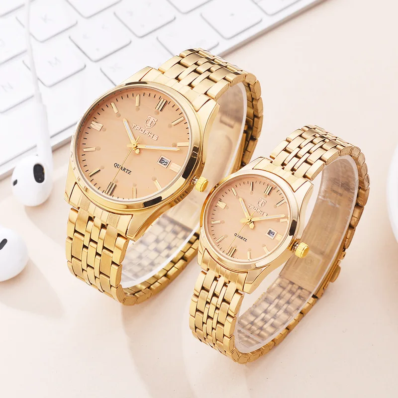 Couple Watches For Men Women High End Steel Male Ladies Watch Fashion Quartz Wristwatch With Calendar Function Daily Wear Decor