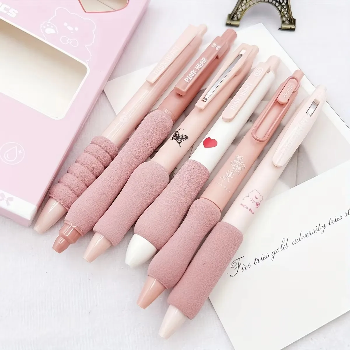6-Pack Dopamine Soft-Grip Relaxation New Year Gift Retractable Ballpoint Pens, Specifically for Student Exams, 0.5mm Black