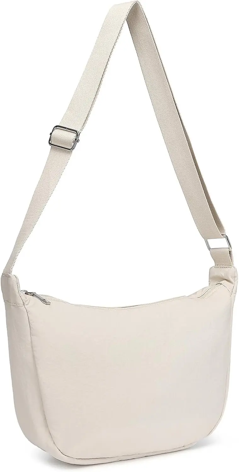 Miss Lulu Wasserdichte Nylon-Umhängetasche für Damen mit großem Fassungsvermögen, Halbmond-Form, verstellbarem Schultergurt und Maßen von 30x22x9cm.
