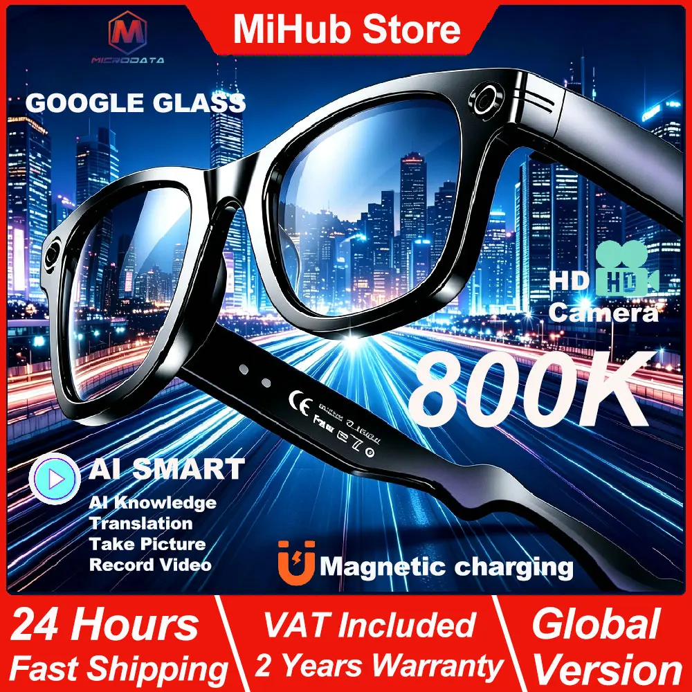 Lunettes Intelligentes MicroData AI pour la Photographie 800W Bluetooth, Lunettes de Photographie Intelligentes, Volume Réglable Coulissant, Traduction, Lecture de Musique, Lunettes de Traduction Intelligentes à Changement de Couleur