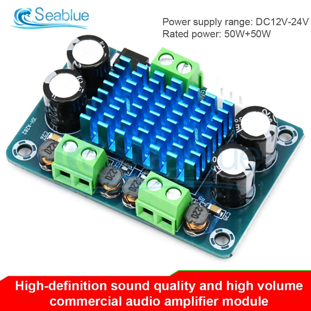 XH-A282 High Power Digital DC 12-24V Power Amplifier Board Output 50W*2 Dual Channel Stereo Sound Audio Amplifier Module