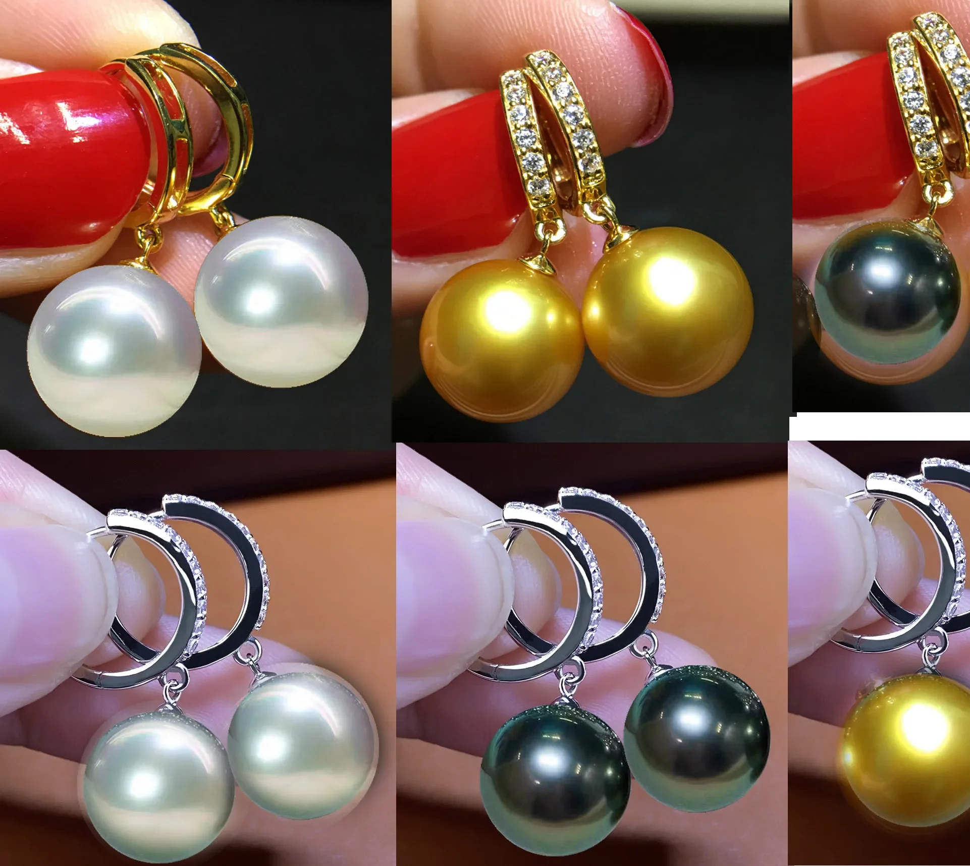 

Elegant AAA 9-10mm10-11mm 11-12mm South Sea Round White Pearl Earrings 18K/AU750 Gold+18K/AU750Platinum