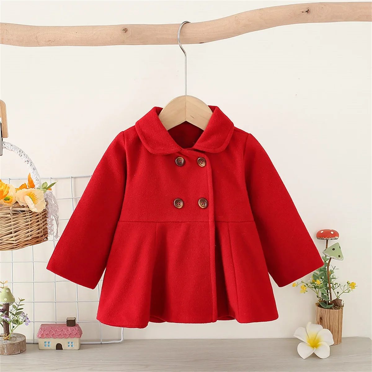 Spring And Autumn New Girls\' Baby Long Sleeve Coat Solid Polo Neck Infant Wool Coat Comfortable Girl Children\'S Clothing