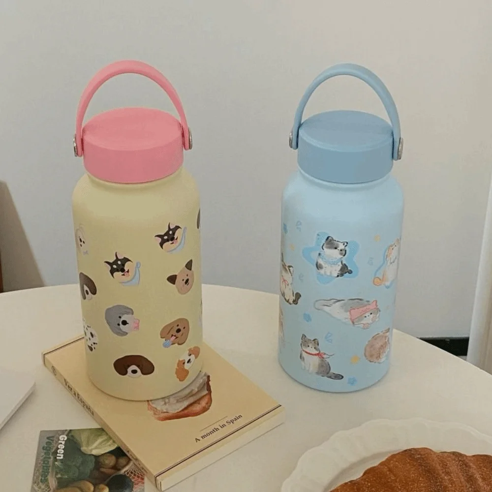 900ml Insulated Water Bottle With Straw Leak-proof Portable Insulation Cup Cartoon with Straw Thermal Cup Outdoor Activities