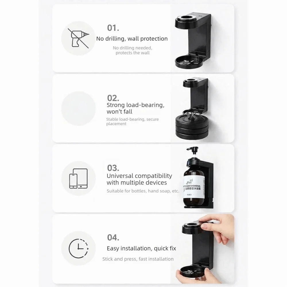 Wall-Mounted Bathroom Dispenser Rack Easy Installation 1/2/3 Head Shampoo Holder Large Load Bearing Space Saving