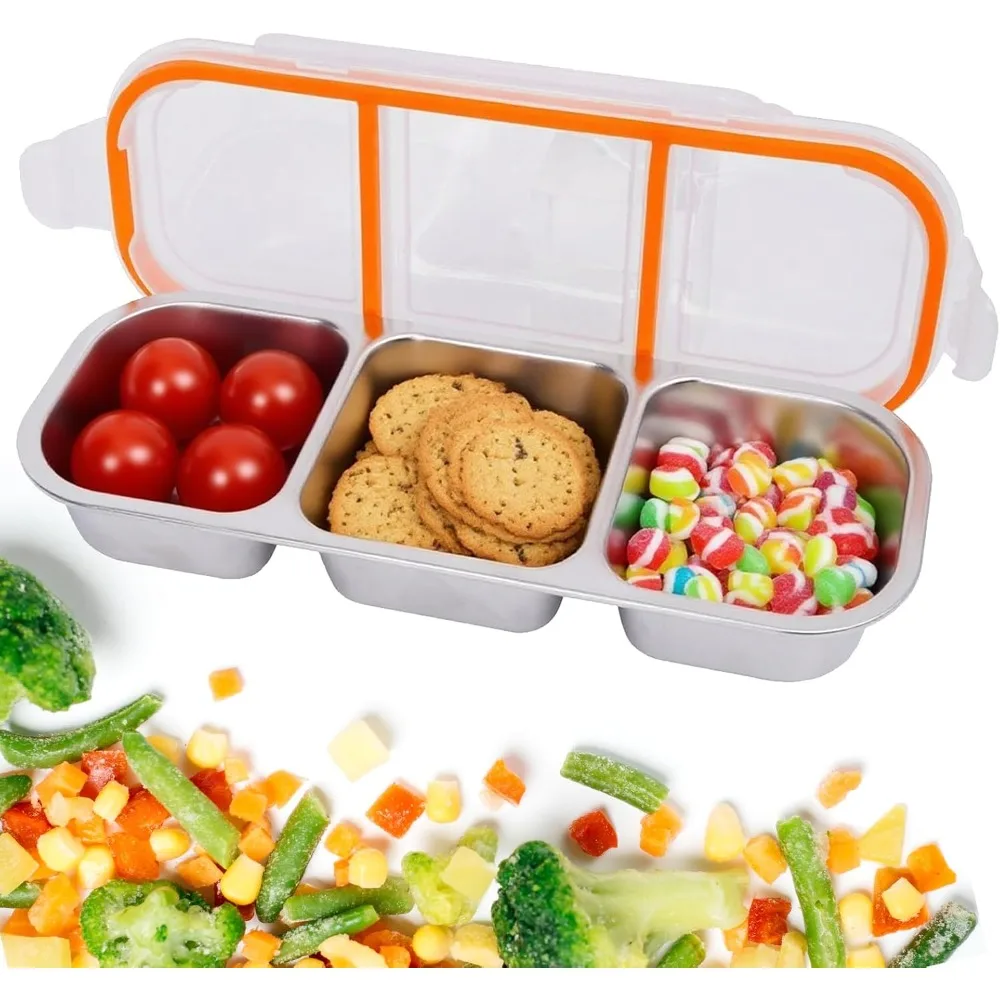 Stainless Steel Snack Containers with Lids Reusable Condiment Storage Box Divided Food Storage for School Home Travel Multiple Compartment Leak-Proof Bento Box for Adults Kids Perfect for Office Lunch Picnic Hiking