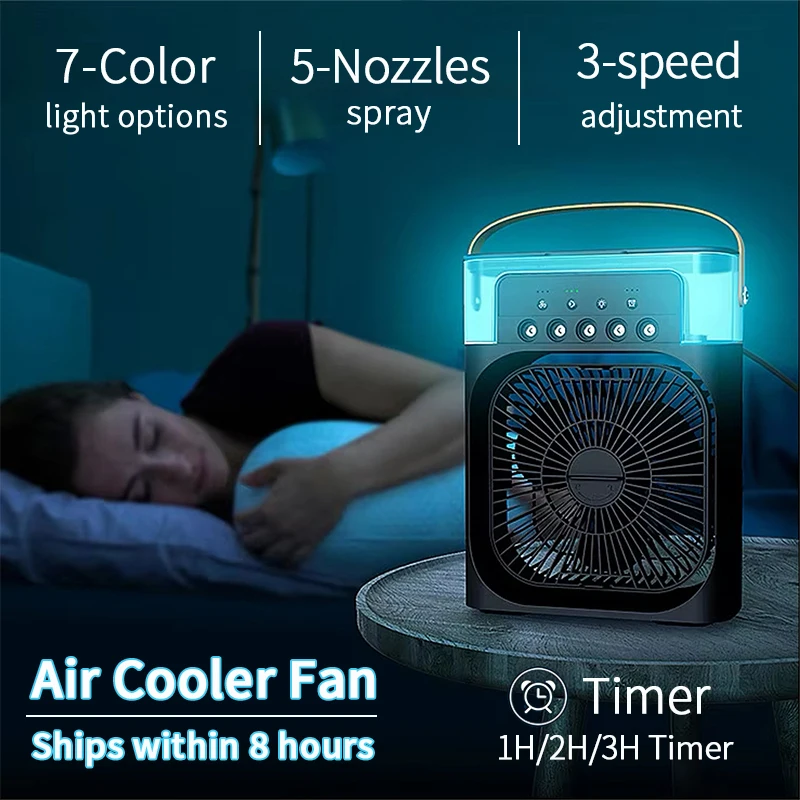 New 3 In 1 Fan AIr Conditioner Household Mini Air Cooler LED Night Light Portable Humidifier Air Adjustment Fan Office Home Fan