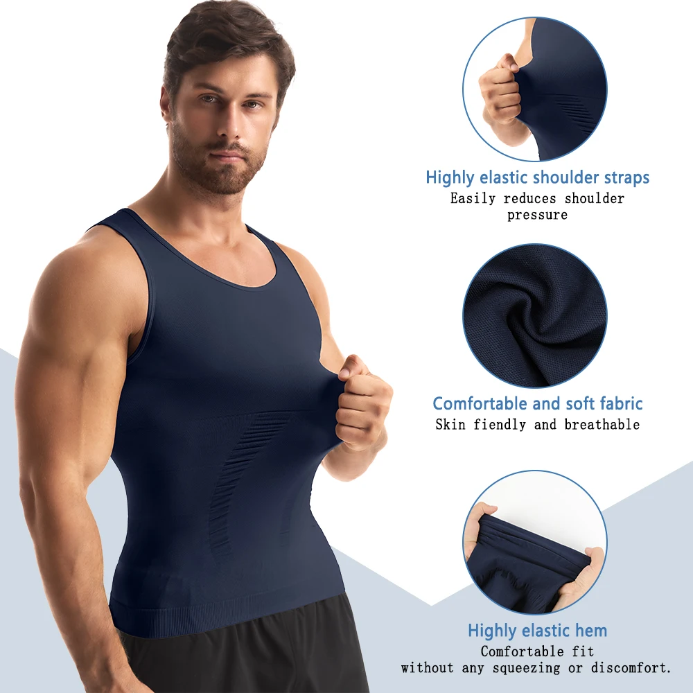 3 Pack Men's Compression Shirt Tummy Control Body Shaper Tank Top Sleeveless Slimming Undershirts