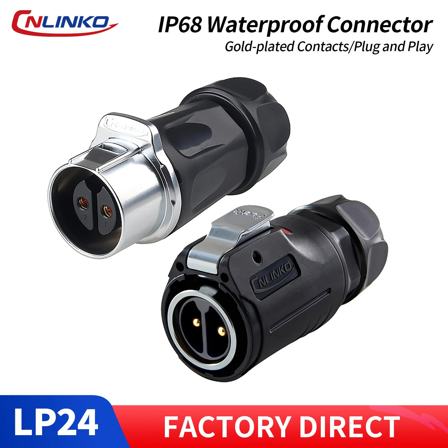 CNLINKO LP24 Waterproof IP68 Inline Connector Solder Type Push-Pull Male Plug+Female Mating Socket for Industrial Signal & Power
