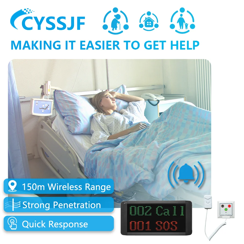 Wireless Nurse Call System for Hospital & Nursing Home, Emergency Call Button, Room Number Display & SOS Alert for Patient Care