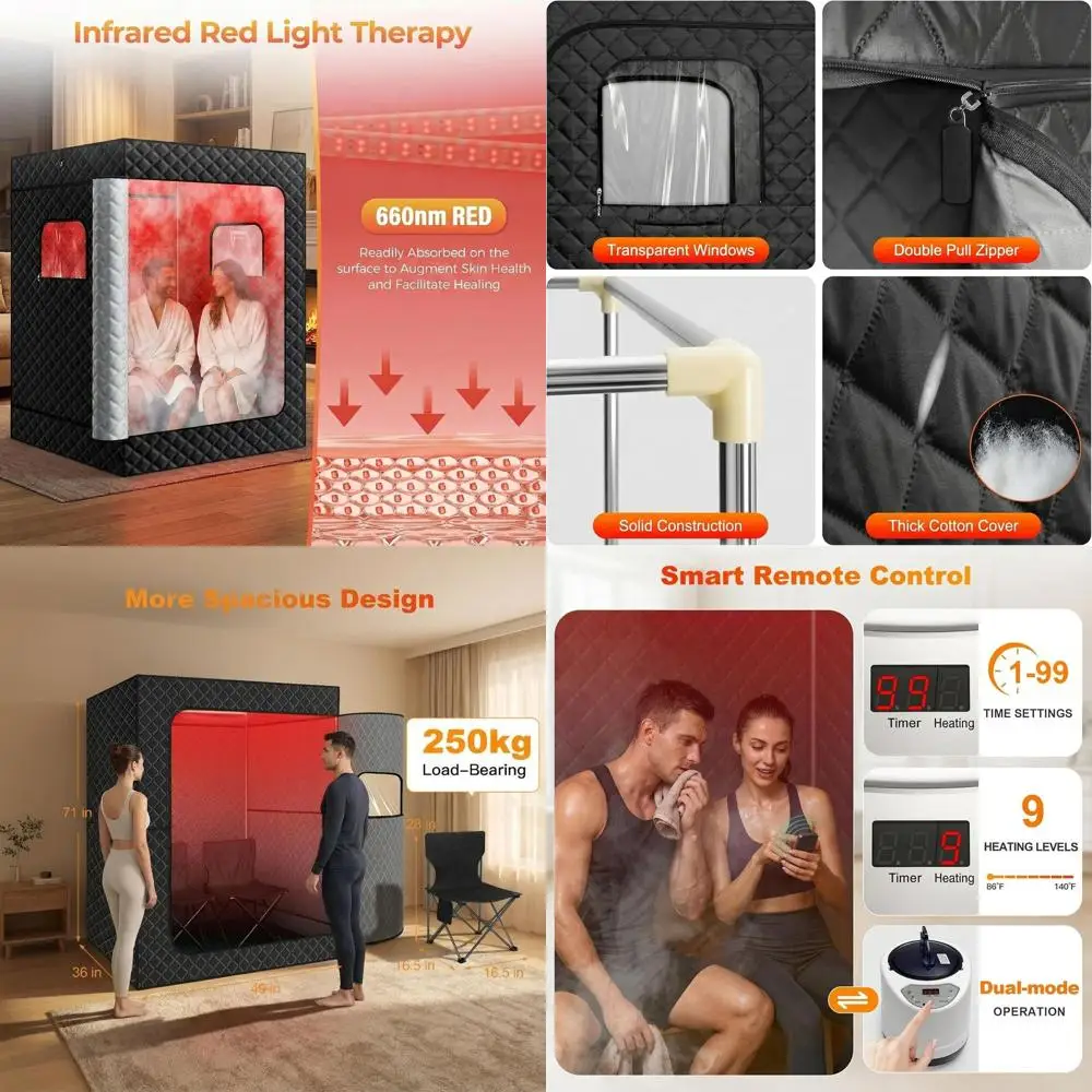 

2 Person Sauna Box or Home, Protable Steam Sauna Tent with 660nm Red Light Therapy, 5-Layer Waterproo, Compact and Easy Storage,