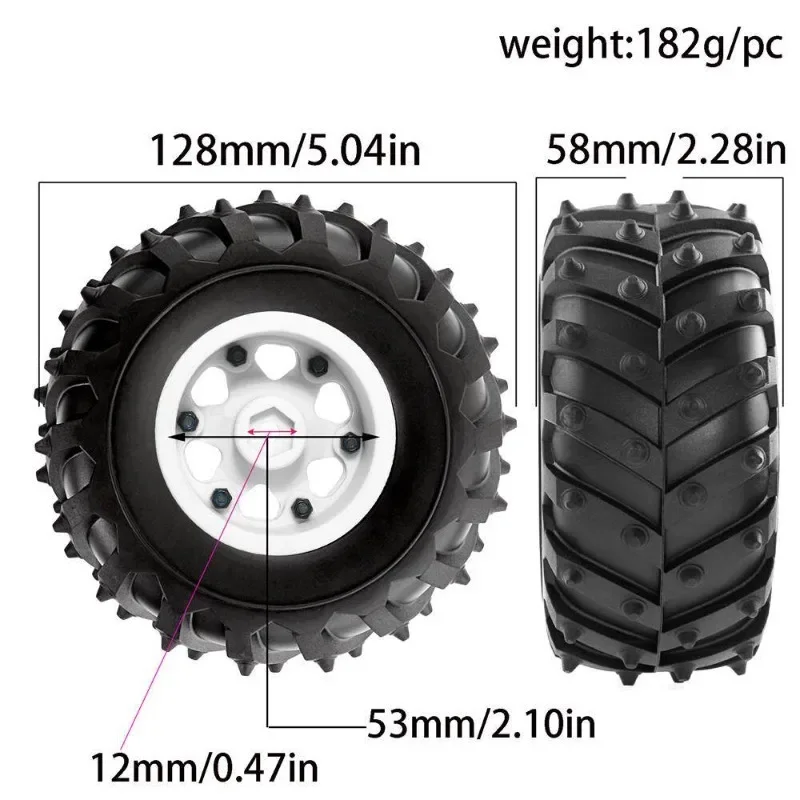 

4pcs 12mm Hex 1/10 Wheel 128mm Monster Truck Buggy Tires for SCX10 Trxs HIMOTO HSP HPI Tamiya Kyosho Upgrade Parts