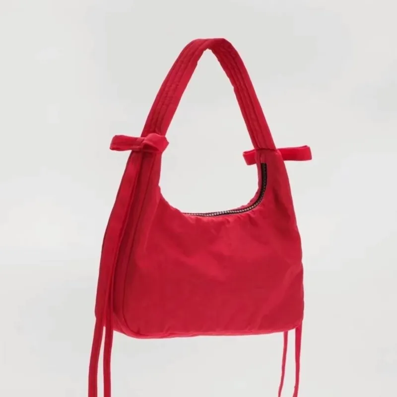 Bolso de mano de nailon coreano para mujer, bandolera pequeña con diseño de lazo, informal, Primavera, 2024