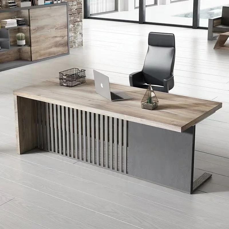 

MDF Material Commercial Workstation, Manager Modern Deluxe Executive Wooden Desk Home Office Furniture with Cabinet Storage