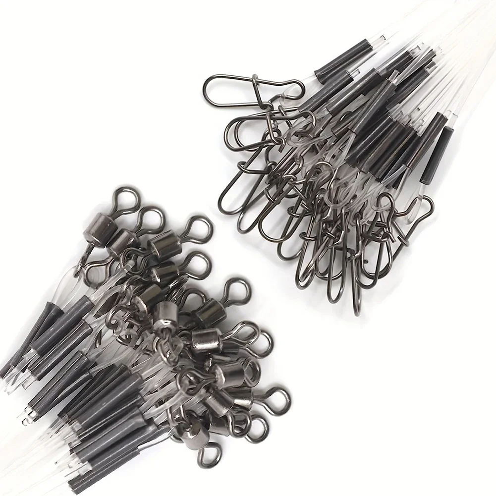 10pcs Carbon Fiber Fluorocarbon Fishing Leader Set High-Strength Lines With Swivels Snaps Abrasion-Resistant Fishing Leader Line