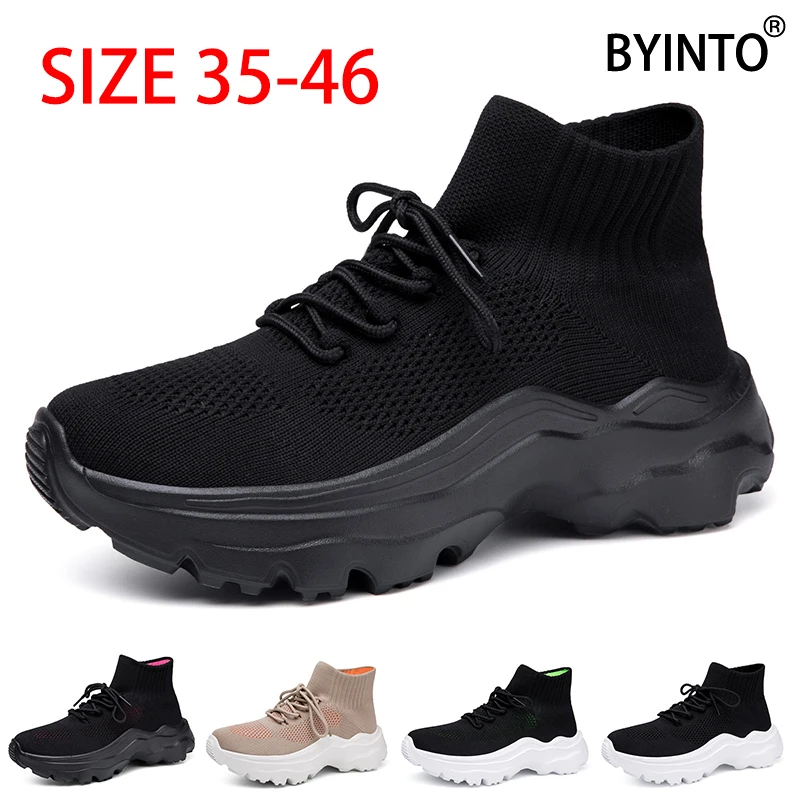 Big Size High Top Women Tennis Sport Shoes Platform Chunky Sole Men Sneakers Breathable Mesh Sock Boots Tenis Masculino Feminino