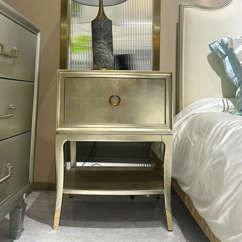 American Caracole Shining Star French Villa Collection Modern Handmade Silver Foil Solid Wood Bedroom Dining Nightstands
