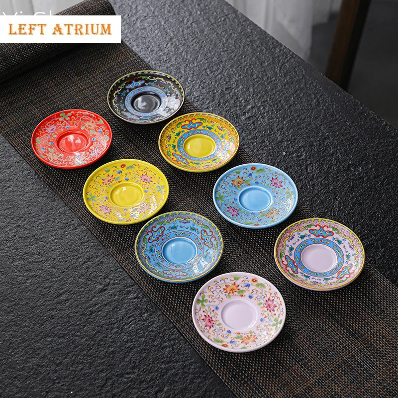 

Enamel Ceramic Chinese Teacup Mat Tea Mat Tea Holder Kung Fu Tea Set Accessories Ceramic Household Small Saucer Small Coaster