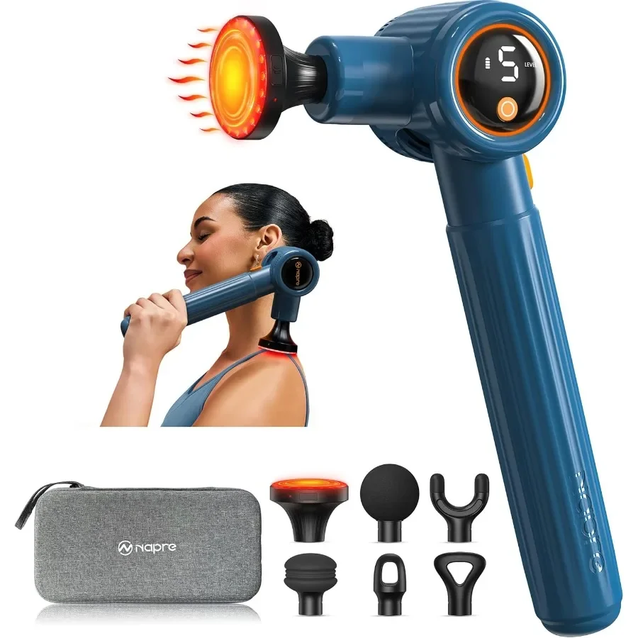 

Handheld Percussion Massage Gun with Heat Therapy and Extension Handle Featuring 3 Adjustable Angles for Deep Tissue Relief Ide