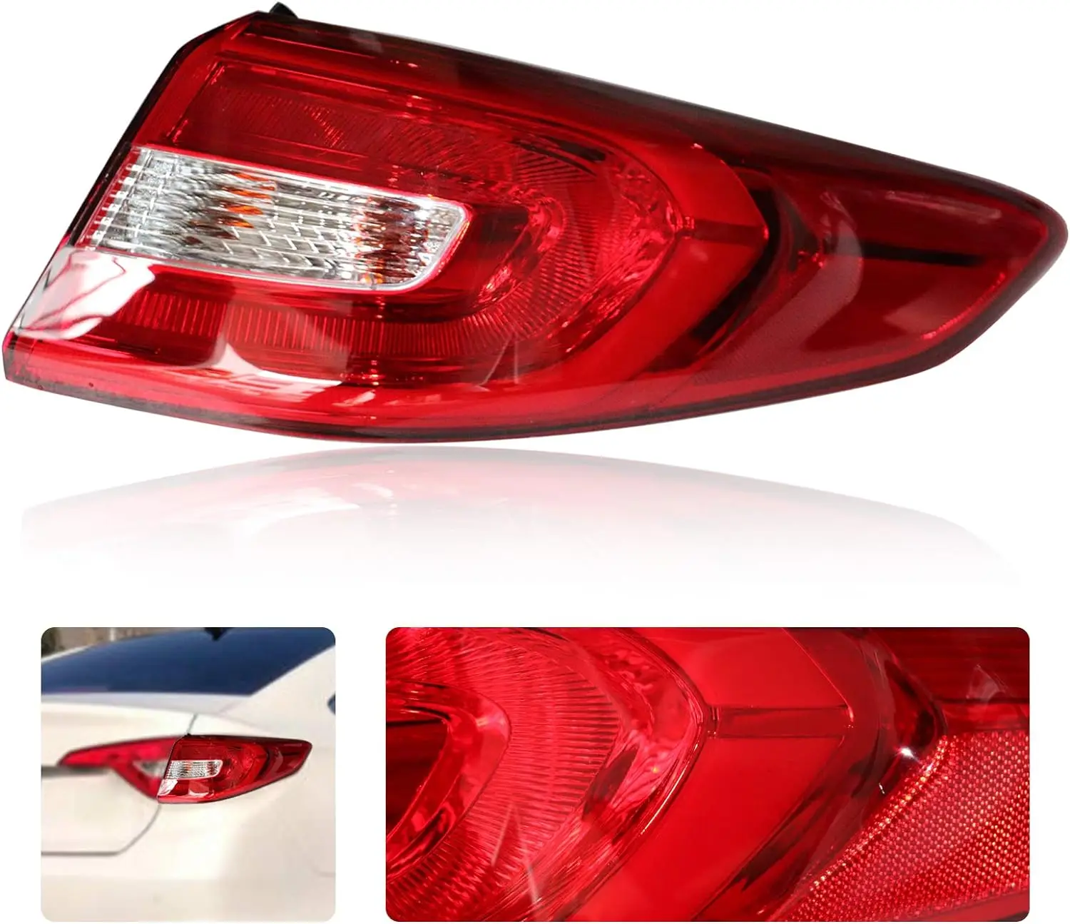 For 2015 2016 2017 Hyundai Sonata Outer Tail Lights Assembly Red+Clear Lens Lamp Passenger Right Side Taillamp