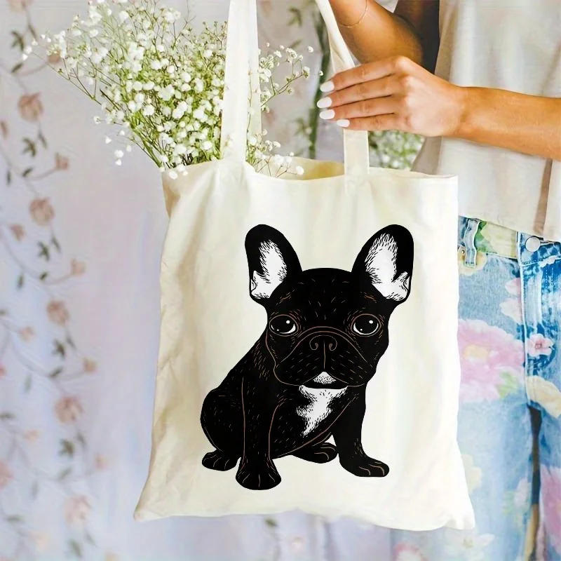 1pc French Bulldog Themed Tote Shopping Bag,Suitable for Dai