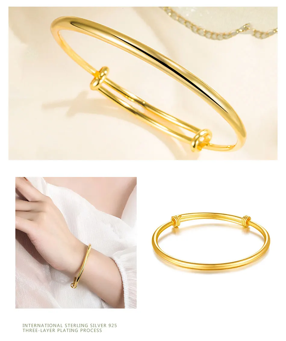 ZDADAN 925 Sterling Silber 18 Karat Gold Verstellbares Armband Armreif Für Frauen Modeschmuck – Detail 4