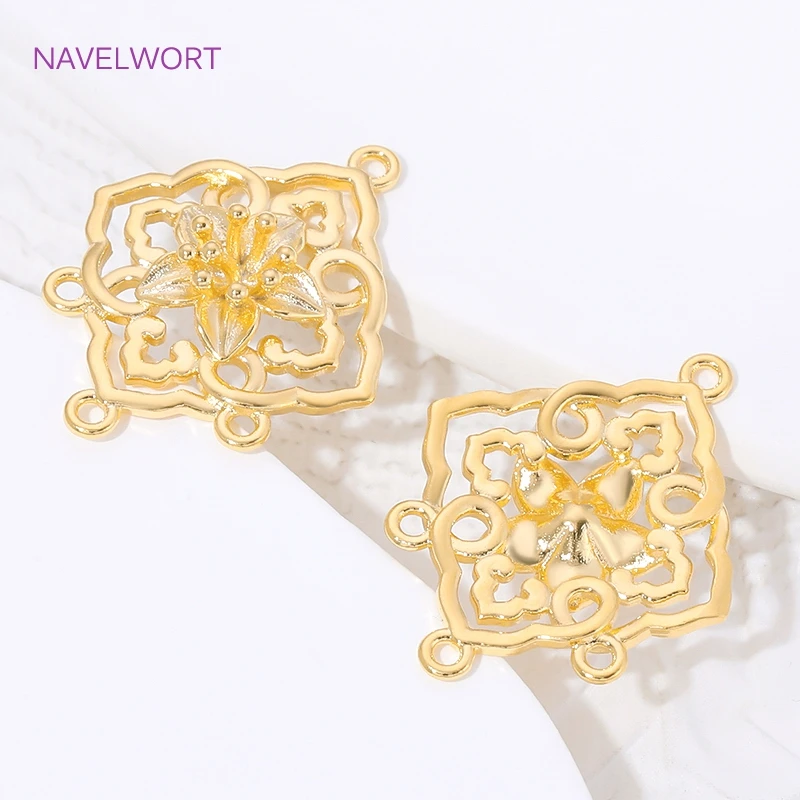 18K Gold Plated Rhombus Frame Charm Connector For Earrings,Brass Connectors For Jewelry Findings,DIY Jewelry Making Supplies